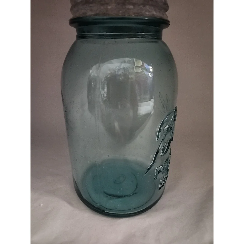 Vintage Ball Perfect Mason Jar Aqua Blue Glass with Zinc Lid and Glass Liner 6